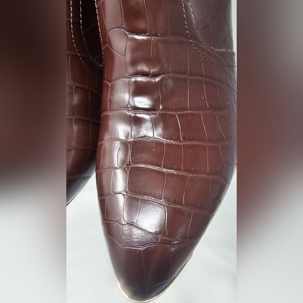 Nanette Lepore Women's Sage Faux Leather Brown Croc Cowboy Boots Size 9.5M - Picture 3 of 14